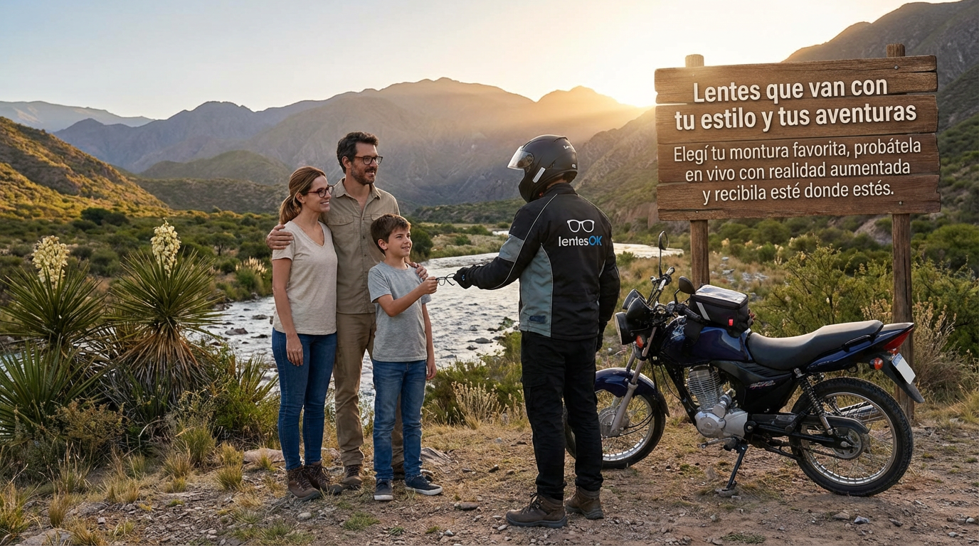 Familia en las sierras recibiendo sus lentes a domicilio — lentesOK